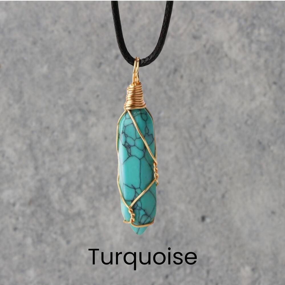 ⭐PICK 3/$30 Turquoise Gold Wrapped Necklace Boho Pendant Necklace